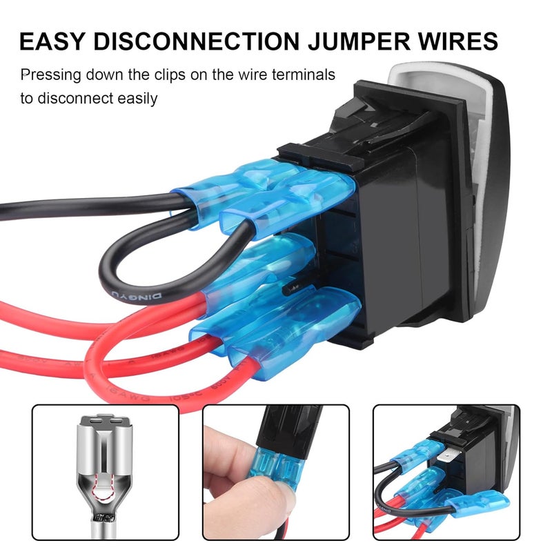 Weasch LED Rear Lights Rocker Switch, Laser On/Off SPST 5Pin Waterproof, 20A/12V 10A/24V, with Jumper Wires for Cars Trucks RVs Boat ATV UTV RZR, Blue - Image 2